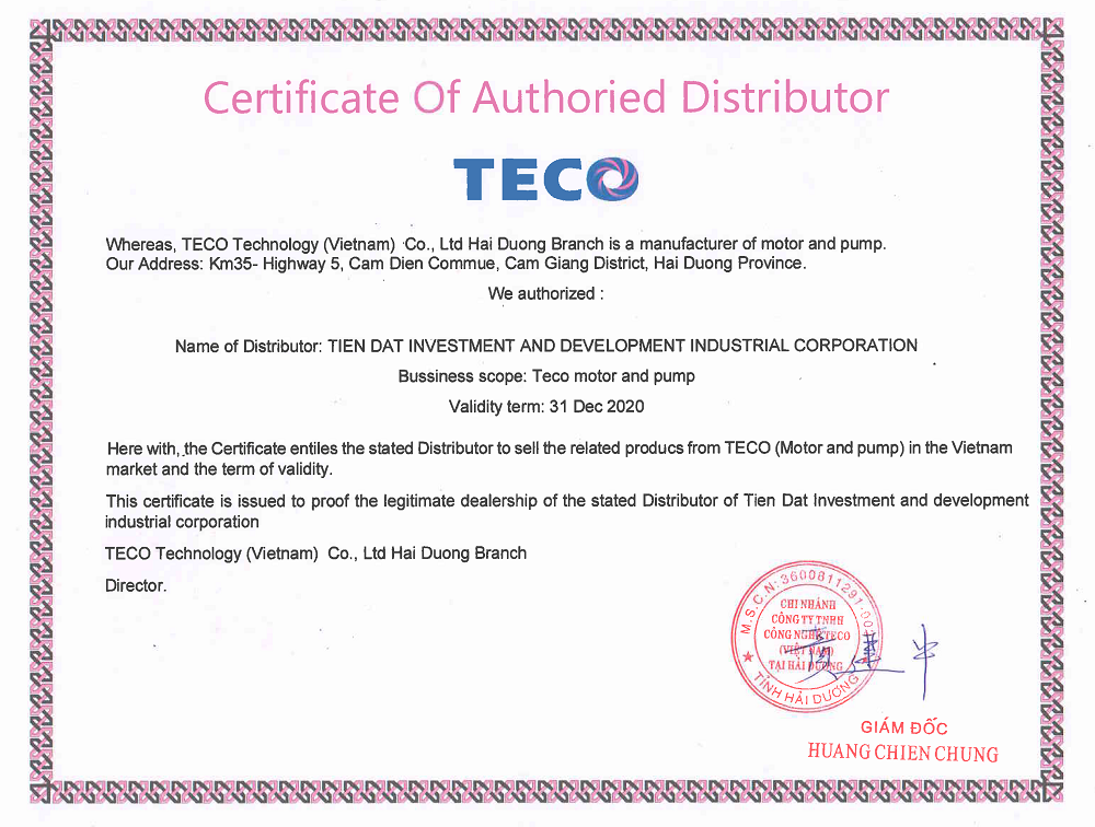 Tiến Đạt chính thức trở thành nhà phân phối TECO từ 31/12/2020